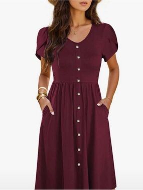 Burgundy Button-Down Dress